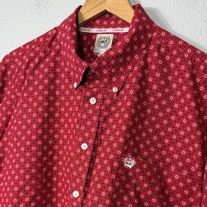 Cinch Men's Red Geometric Button Down Shirt